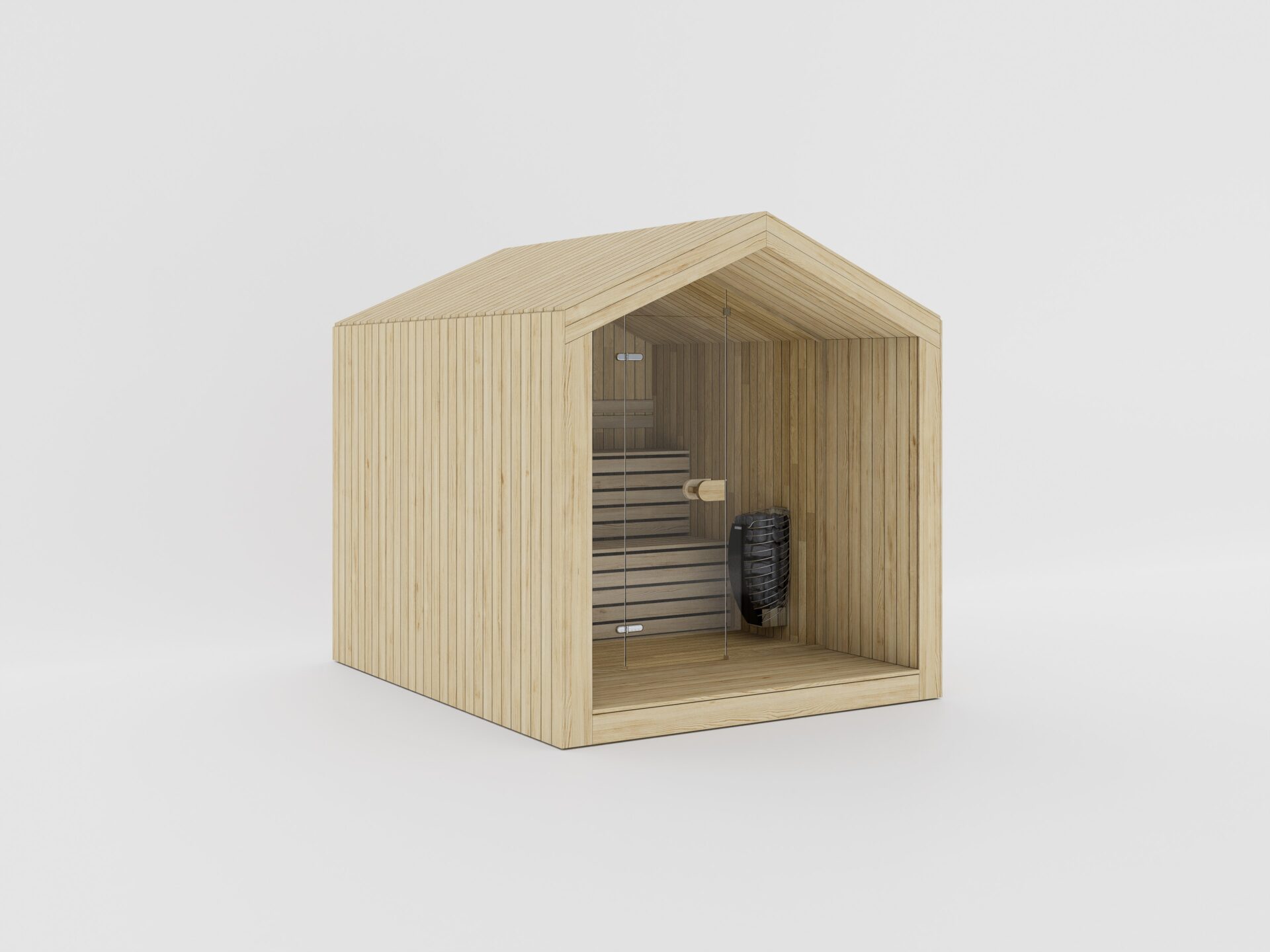 A calm sauna interior defined by natural wood tones and balanced, modern design