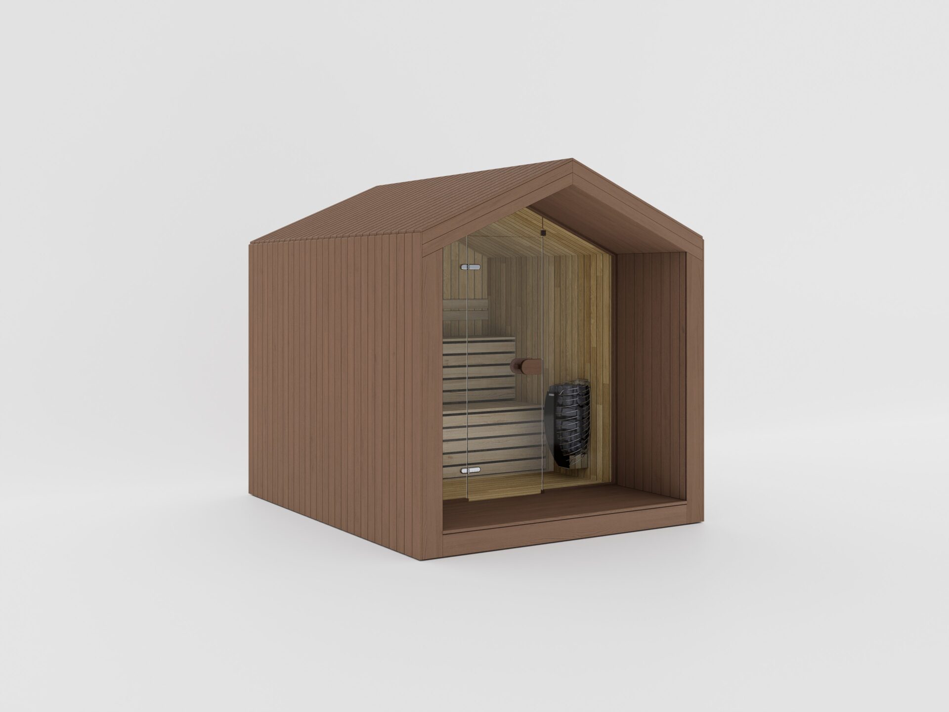A calm sauna interior defined by natural wood tones and balanced, modern design
